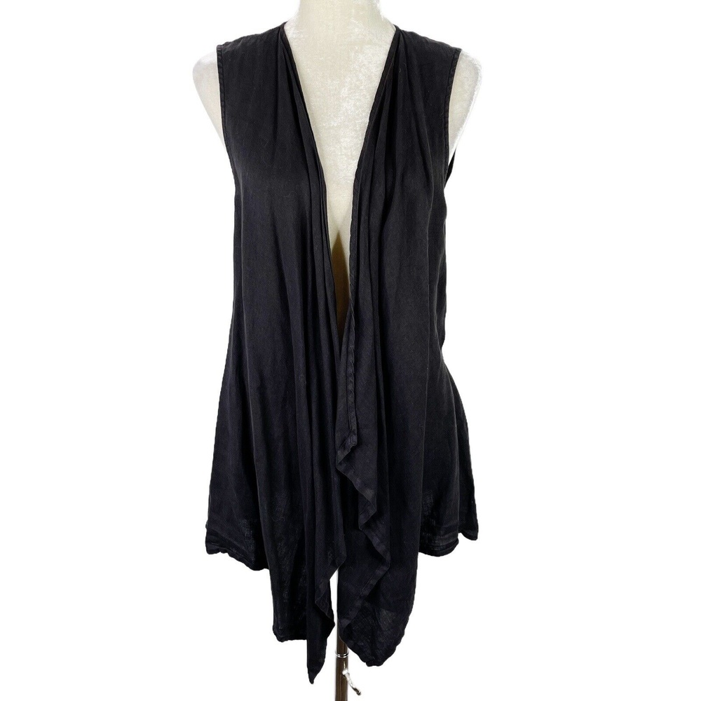 Match Point La Fixsun Linen Vest Small Black Waterfall Lagenlook Sleeveless NWT